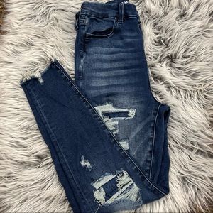 AMERICAN EAGLE High Waisted Dark Wash Distressed Jeans